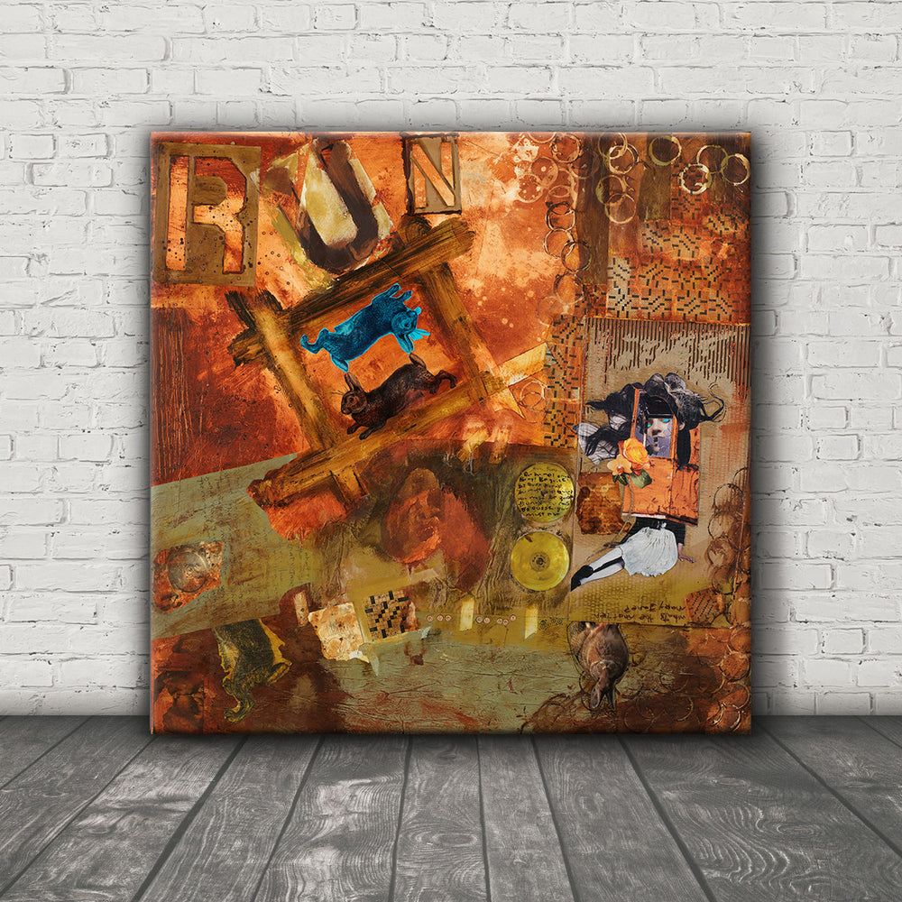 
                
                    Load image into Gallery viewer, MIXED MEDIA ART Canvas Print of Run Bunny
                
            