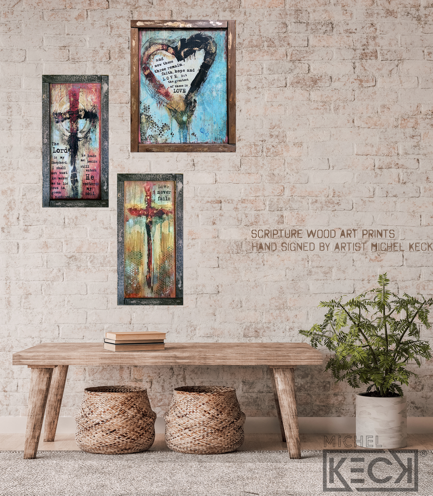 #602088 I Corinthians 13:8 <br> Love Never Fails Cross <br> Wood Art Print