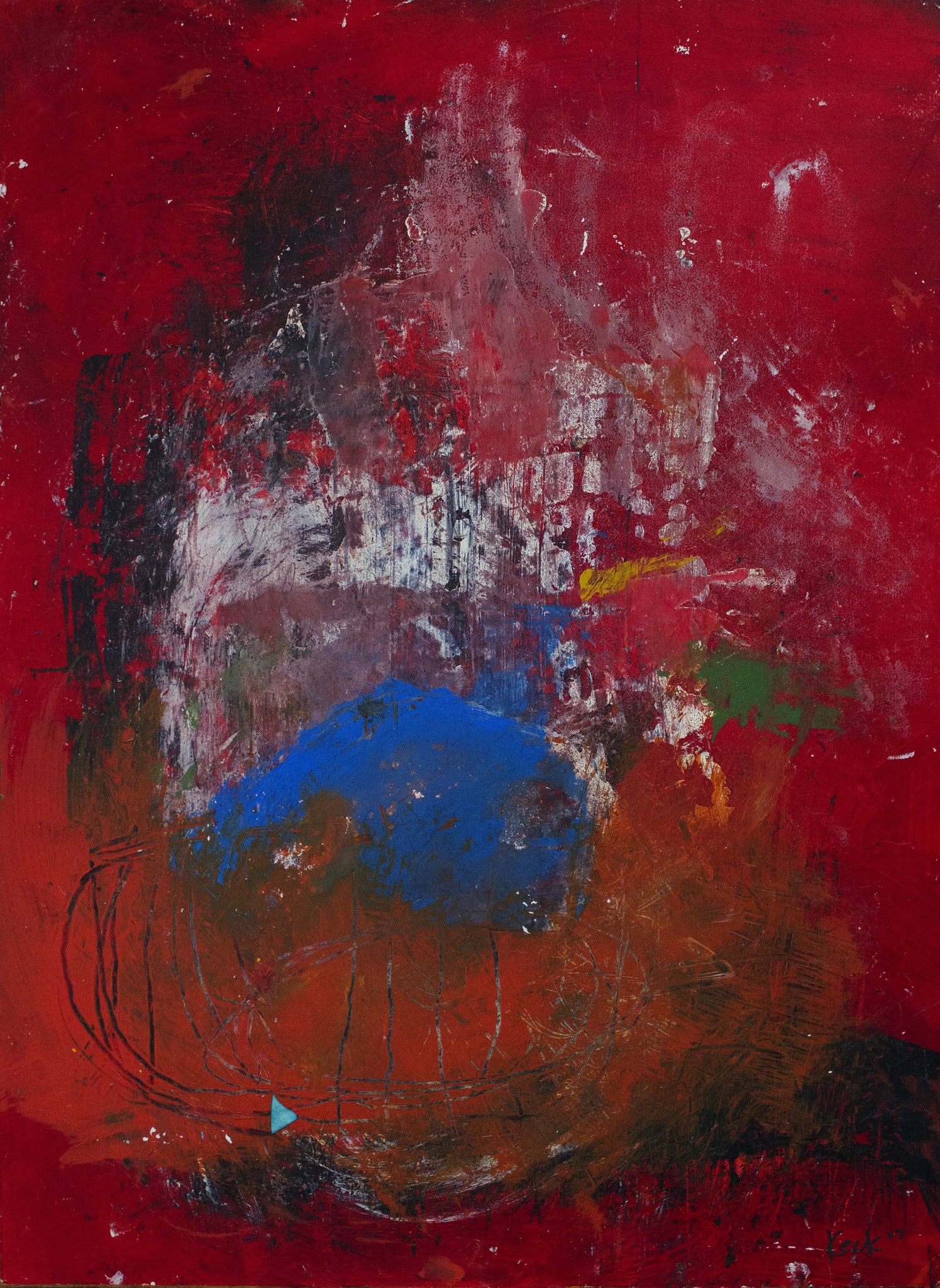 DARK COLORFUL ABSTRACT ART PAINTING TITLED NEVERMIND BY MICHEL KECK