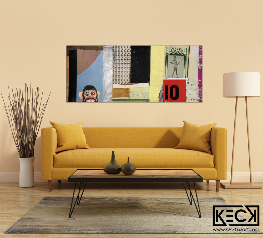 Chimpanzee with Machine Gun Art Print by Michel Keck - vintage toy monkey art print 