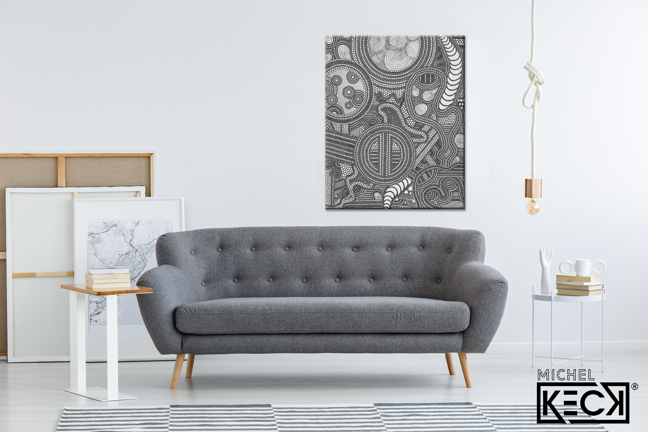 Black & White Art<br>Abstract Canvas Print<br>of Circle Drawing #127