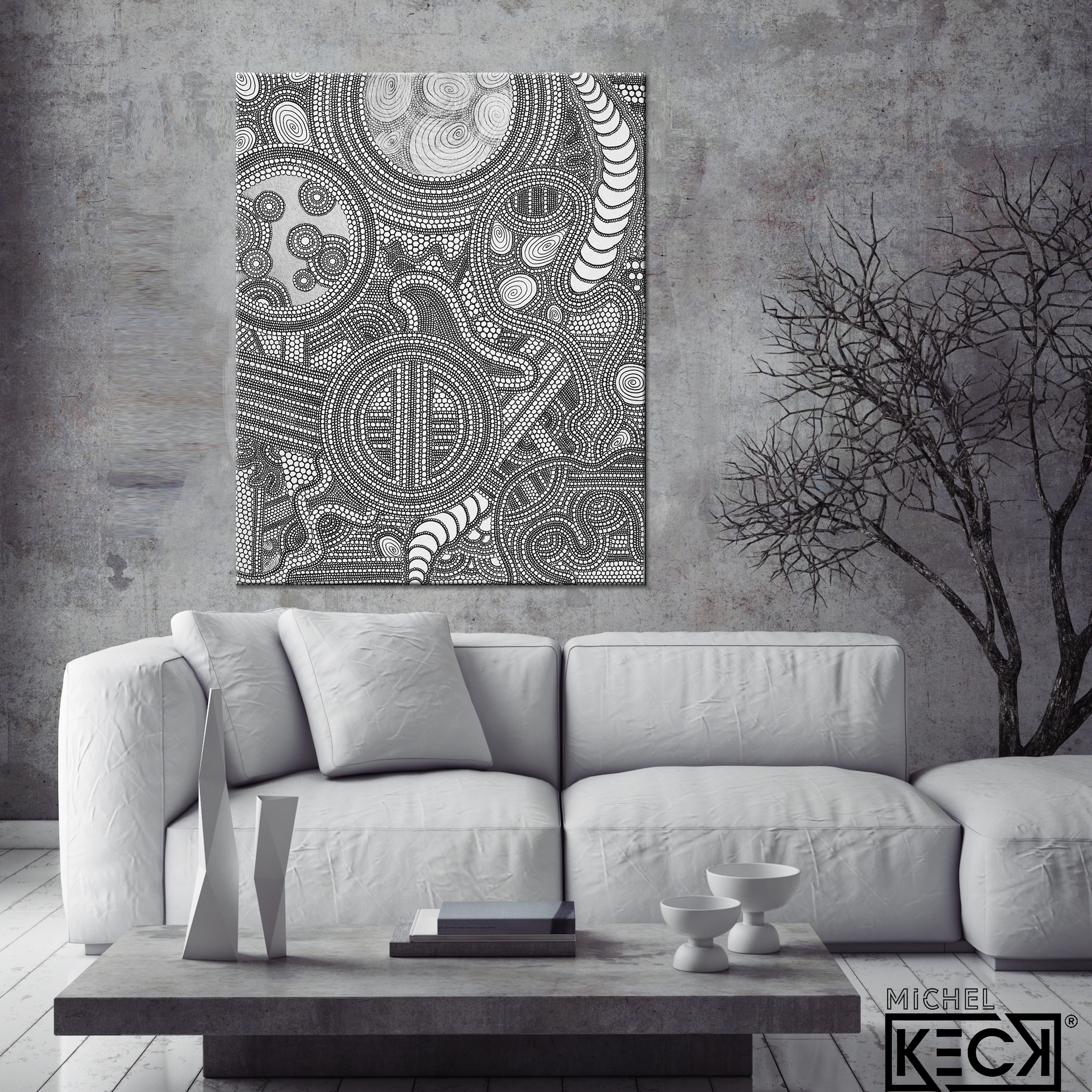 Black & White Art<br>Abstract Canvas Print<br>of Circle Drawing #127