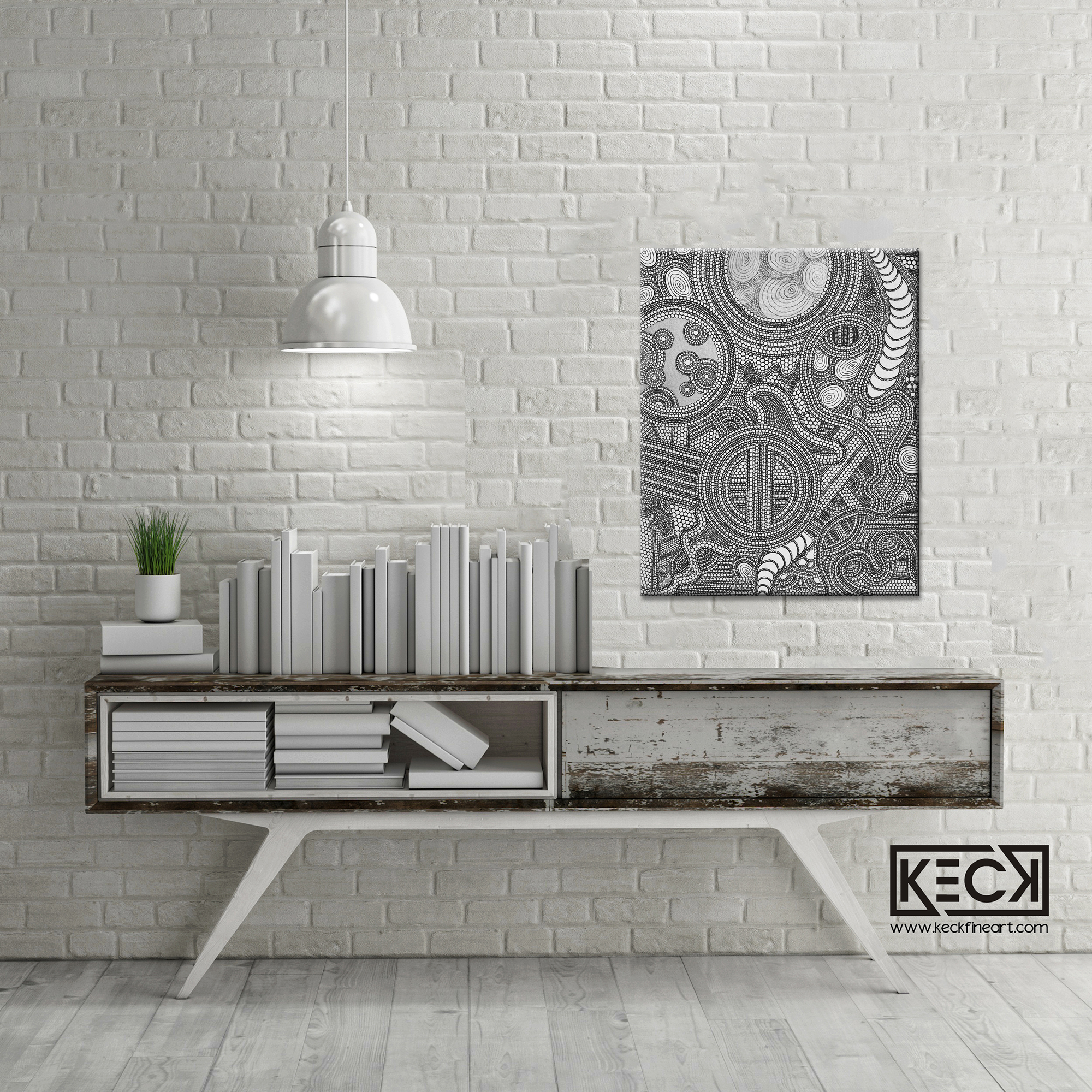 Black & White Art<br>Abstract Canvas Print<br>of Circle Drawing #127