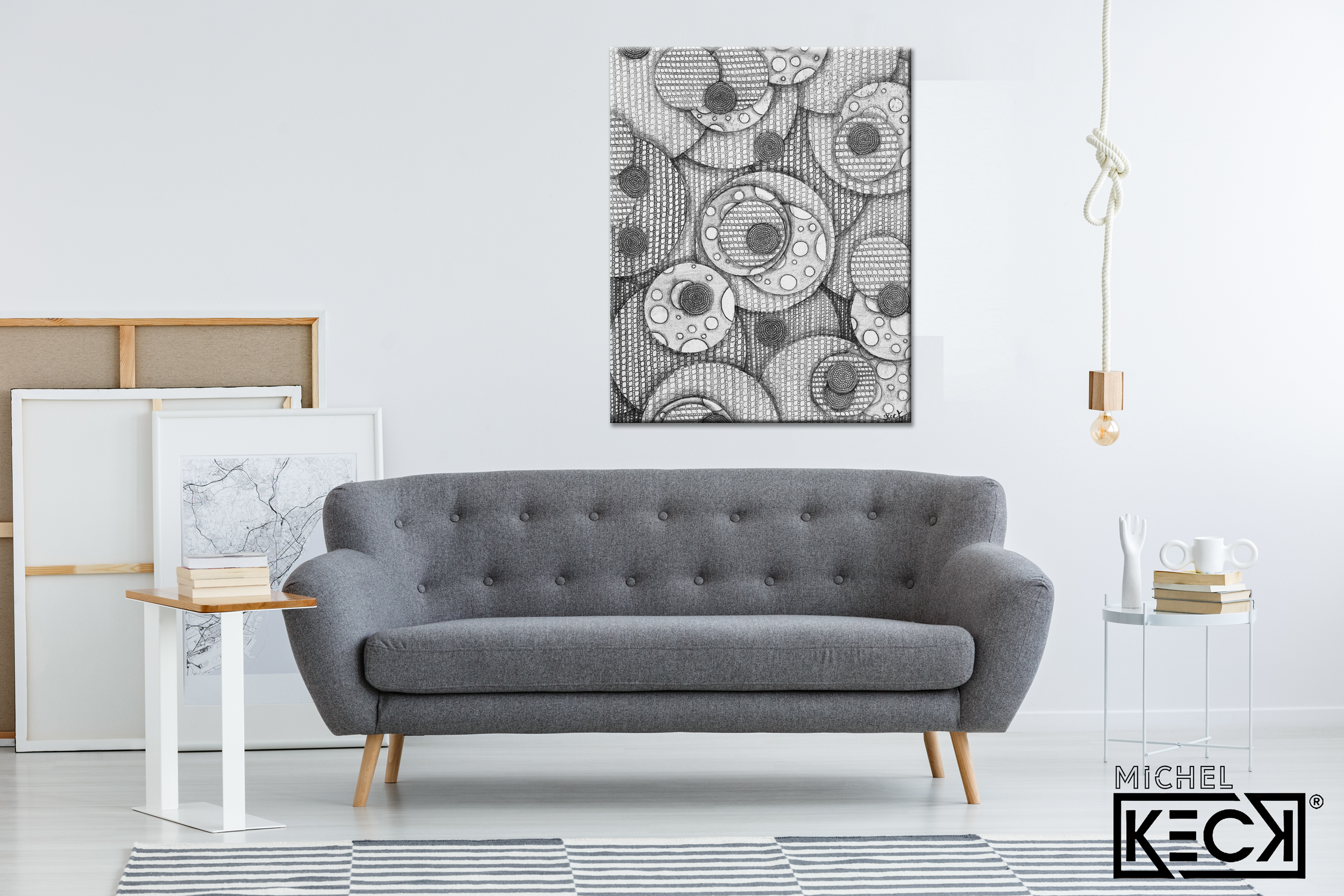 Black & White Art<br>Abstract Canvas Print<br>of Circle Drawing #21