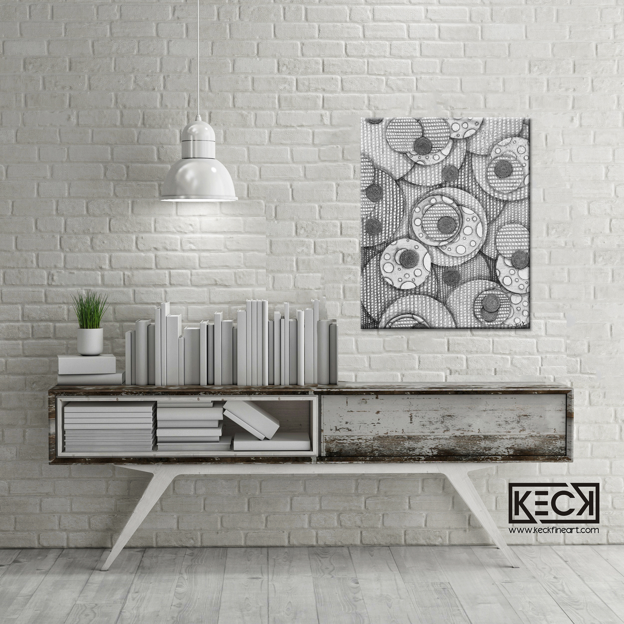 Black & White Art<br>Abstract Canvas Print<br>of Circle Drawing #21