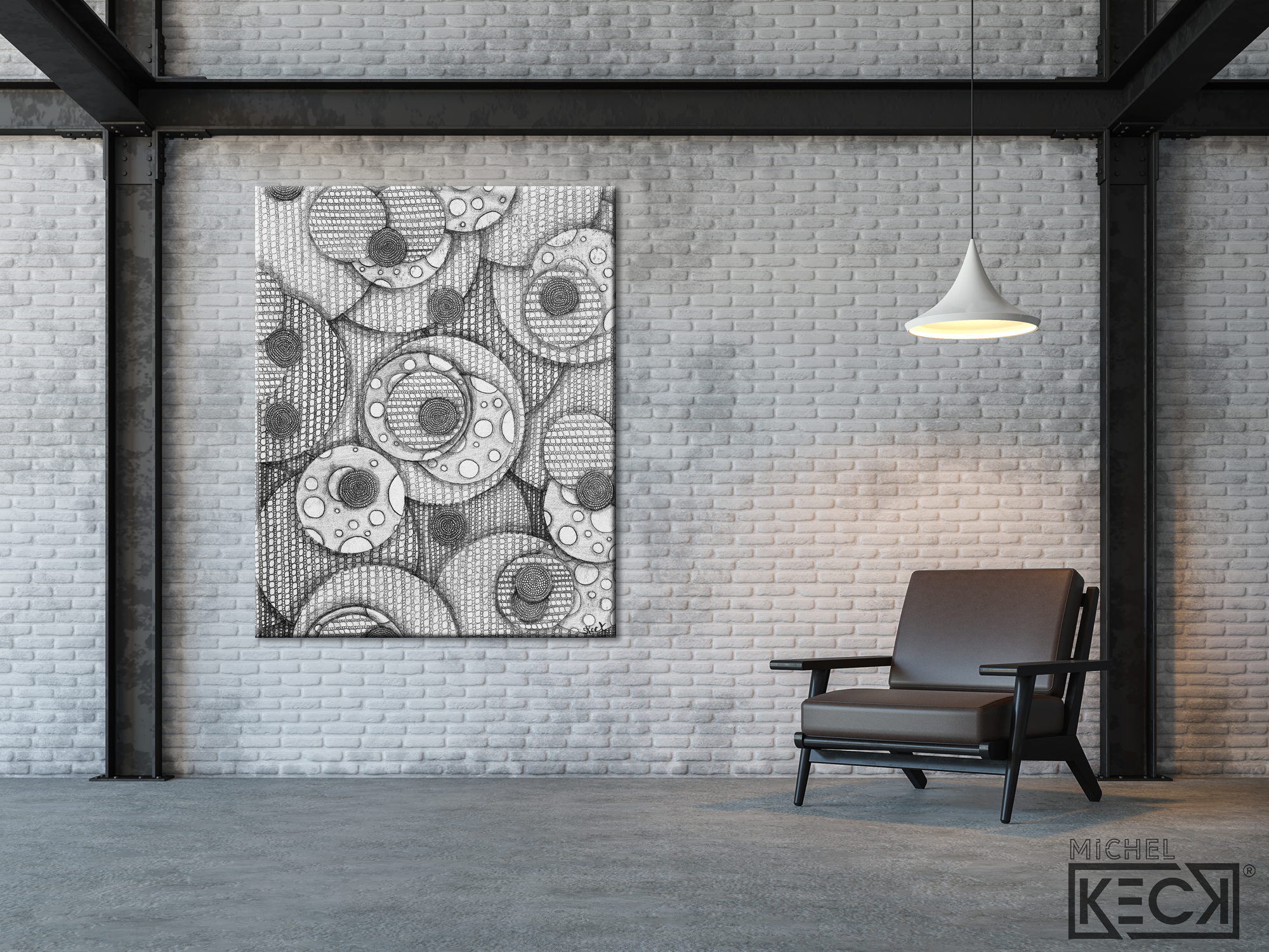 Black & White Art<br>Abstract Canvas Print<br>of Circle Drawing #21