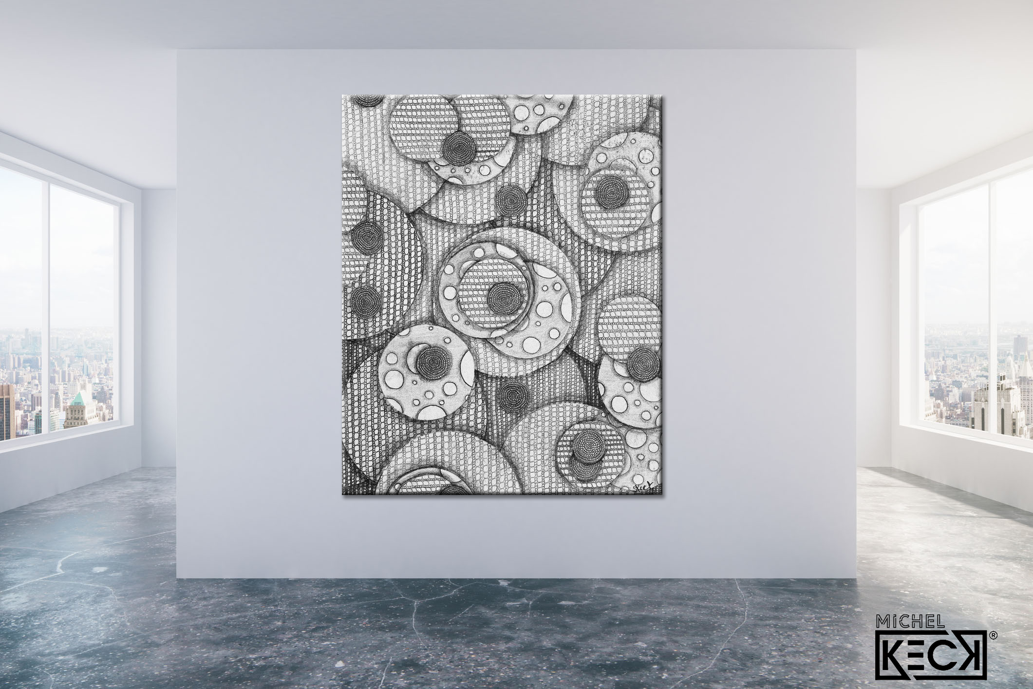 Black & White Art<br>Abstract Canvas Print<br>of Circle Drawing #21
