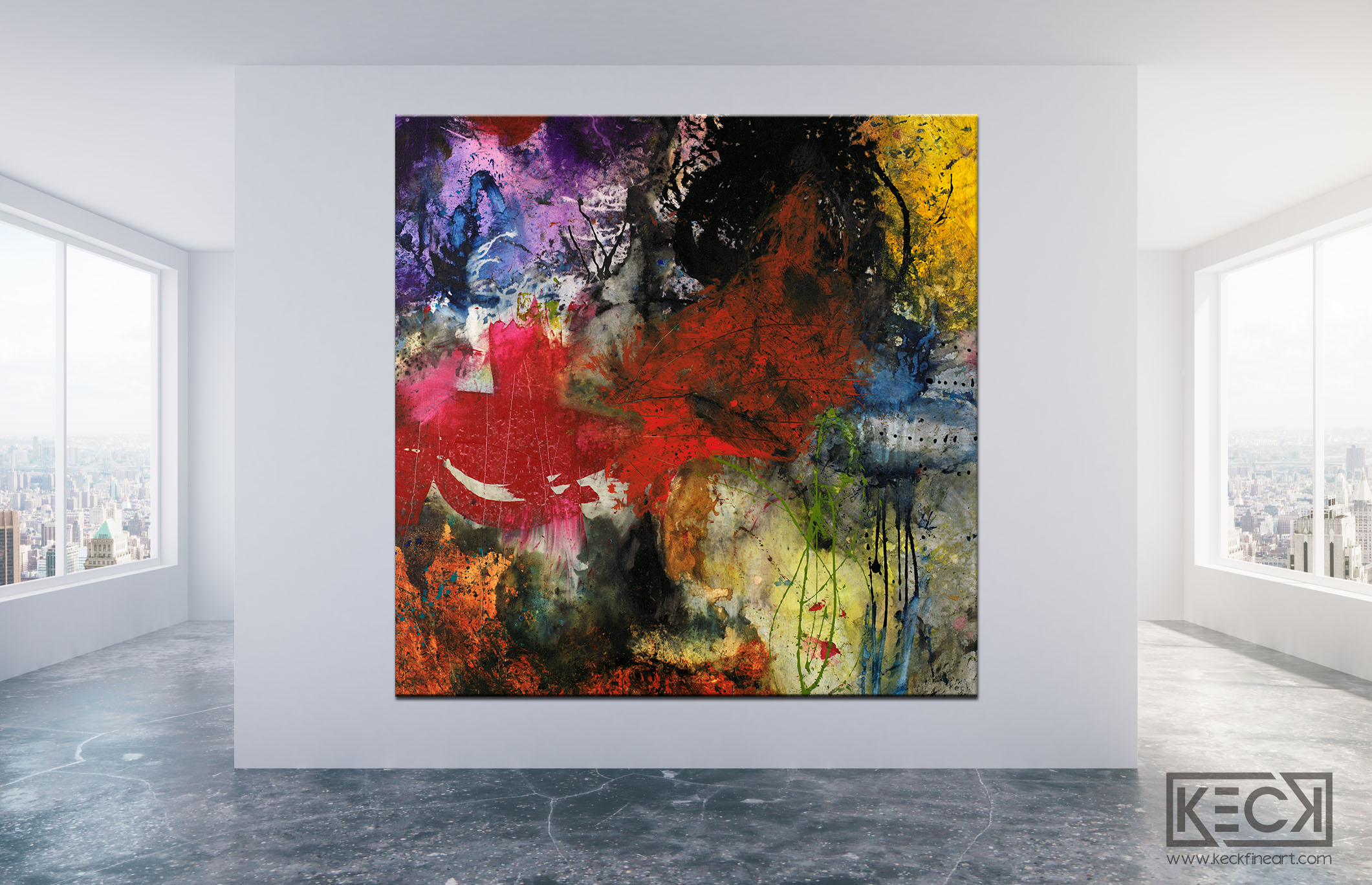 Michel Keck art prints full of color for any wall.  Colorful mixed media art, colorful abstract art, colorful dog art prints.