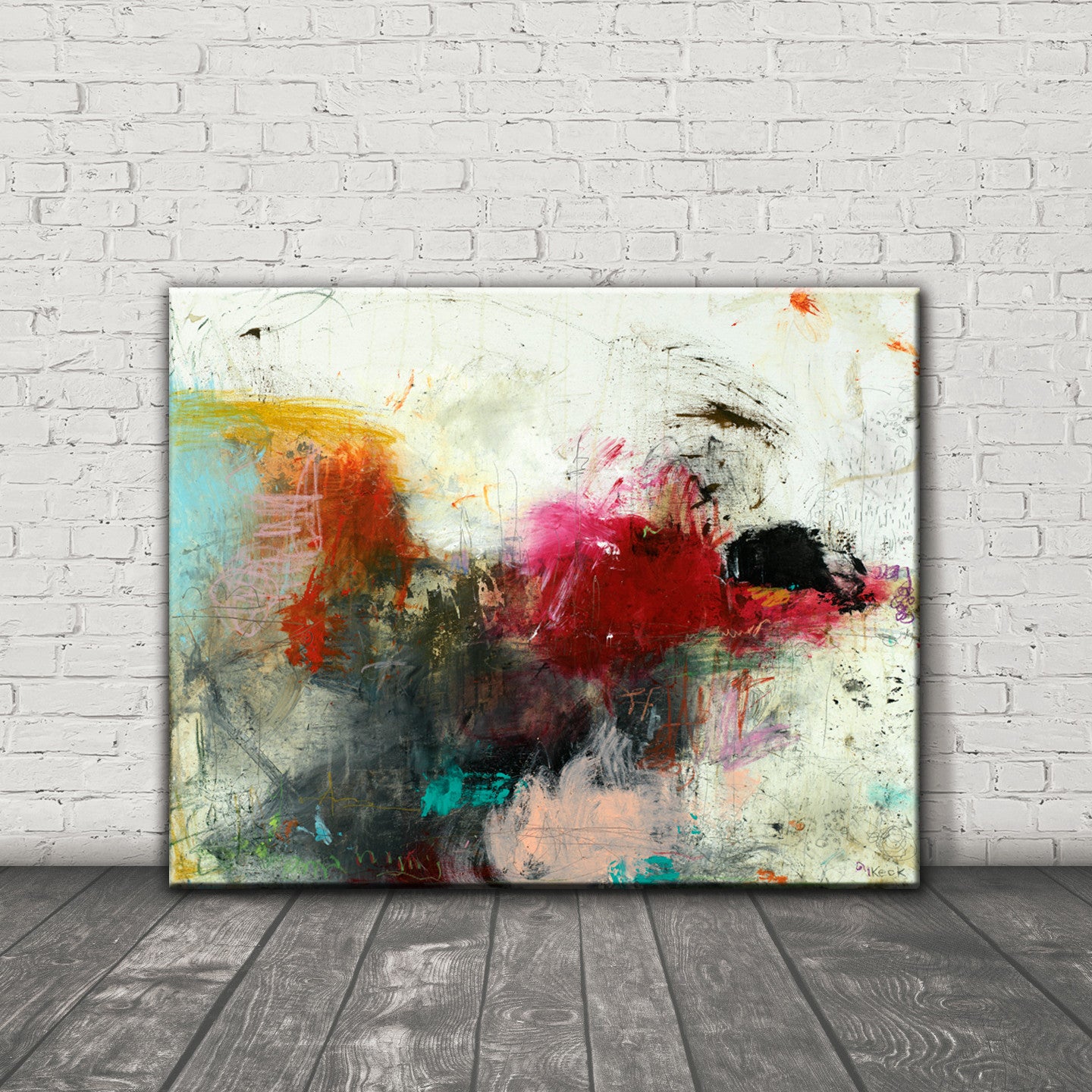 abstract art filled with COLOR and scribble marks by michel keck