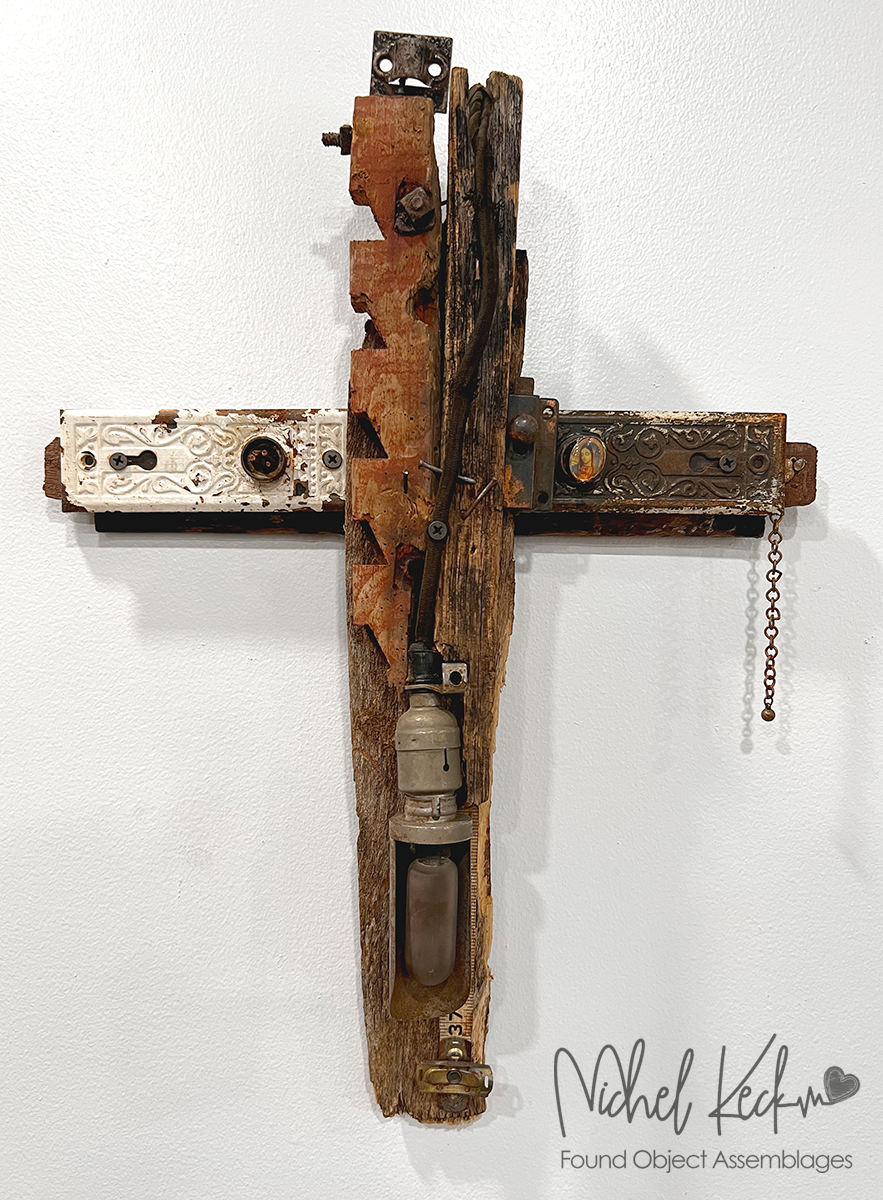 Crosses and crucifix made from found objects by artist michel keck. Cross Art Assemblages