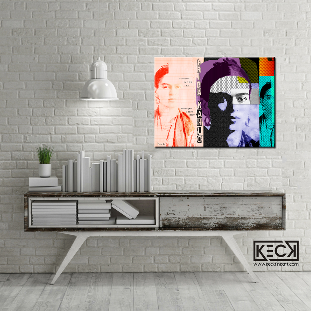 Frida Kahlo Abstract Collage Art Print.  Michel Keck pop art abstract collage portrait of artist Frida Kahlo