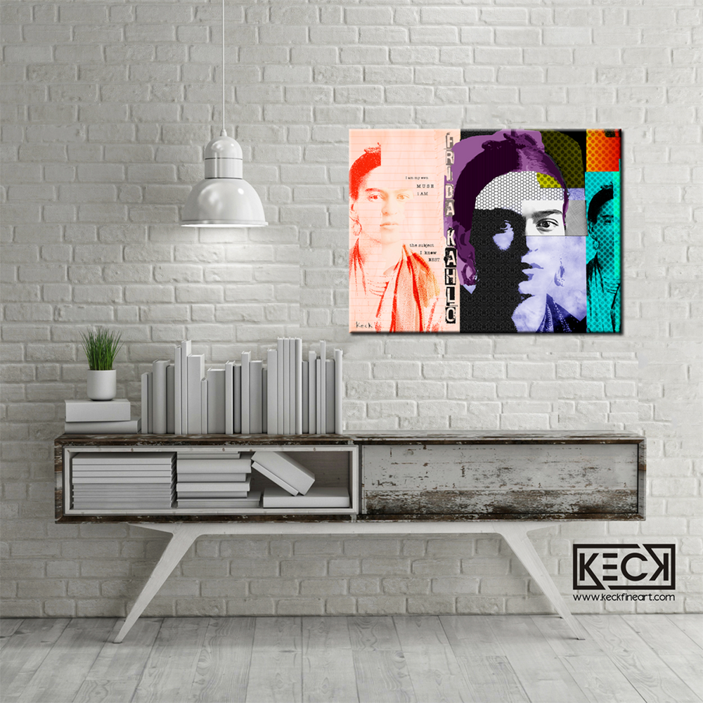 Frida Kahlo Abstract Collage Art Print.  Michel Keck pop art abstract collage portrait of artist Frida Kahlo