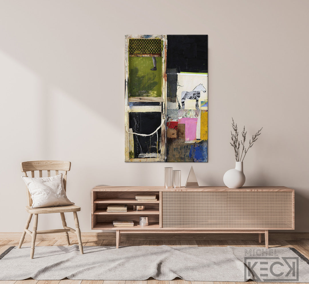 Original Mixed Media Painting<br> on Canvas in Floating Frame<br>Title: Hard Knock Life