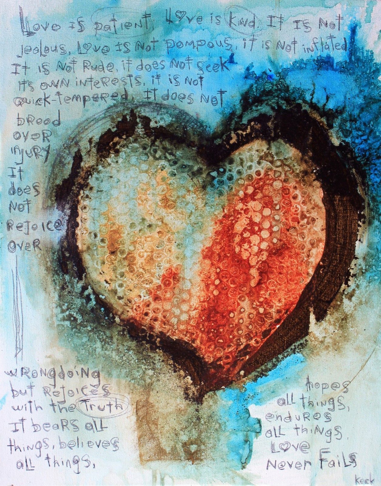 Abstract Scripture Heart<br>Canvas Print<br>1 CORINTHIANS 13